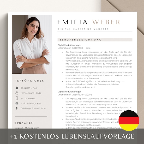 Bewerbungsvorlage Deutsch, Lebenslauf Vorlage Word und Pages, Lebenslauf Vorlage, Professionelle Bewerbung German, Ausbildung, CV Vorlage