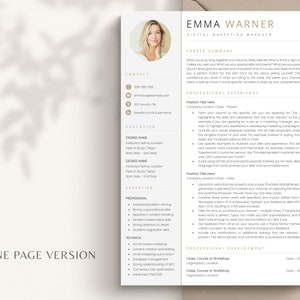 Resume Template with Photo, Professional Resume Template for Word & Pages, Clean CV Template with Picture, Resume and Cover Letter Template image 2