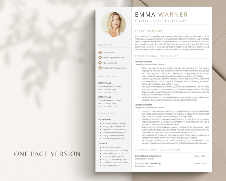 Resume Template with Photo, Professional Resume Template for Word & Pages, Clean CV Template with Picture, Resume and Cover Letter Template image 2