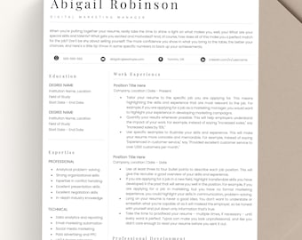 Professional Resume Template, Modern Simple CV Template for Google Docs, Microsoft Word, Pages