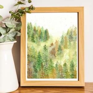 8x10 Golden Autumn Forest Art Print - Misty Forest - Fall Art Print