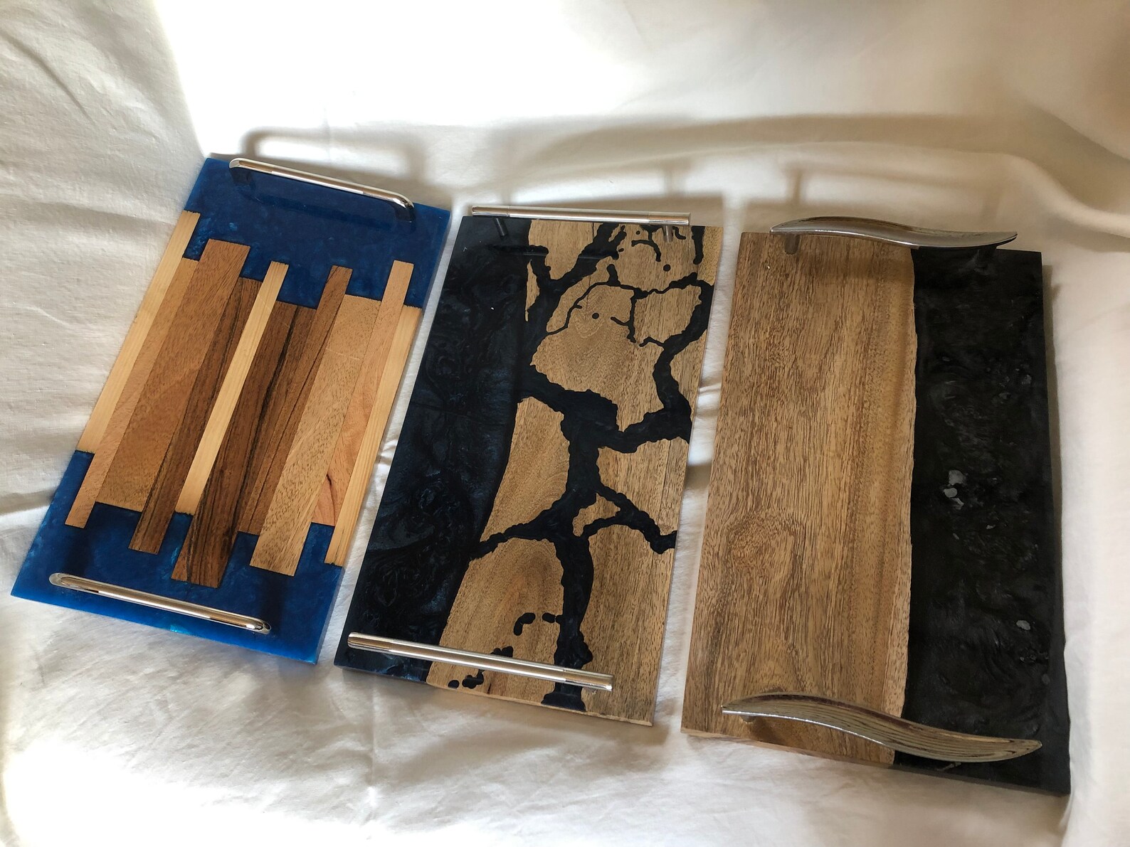 Wood Resin Cutting Board Serving Tray Display Blue Blocks Etsy