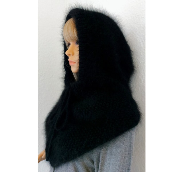 Hand knitted Angora Hood with ties, Handmade Angora Bonnets, Knitted Angora Winter Hood, Beanie Hats, Christmas gifts, Gifts mom and her