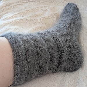 Knitted angora socks, Knitted slippers angora socks, Knitted angora rabbit socks, Knitted house socks fuzzy, fluffy, warm, super soft, Gift