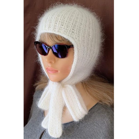 Bonnet Aviateur En Laine Angora Tricoté Main – Couleur Beige, Taille Unique, Fait Main En Allemagne (neuf Avec étiquette)
