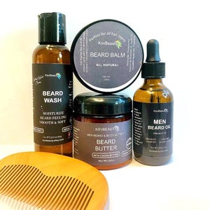 Sandalwood Bourbon Beard Oil Set: Wash, Balm, Butter & Comb