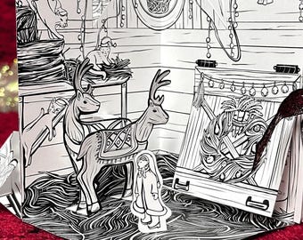 Elf Paper Doll House Printable, Cut & Color Pop-Up Book, Christmas Paper Dolls, Cozy Holiday Craft, Coloring Pages, DIY Toy, Festive Elves