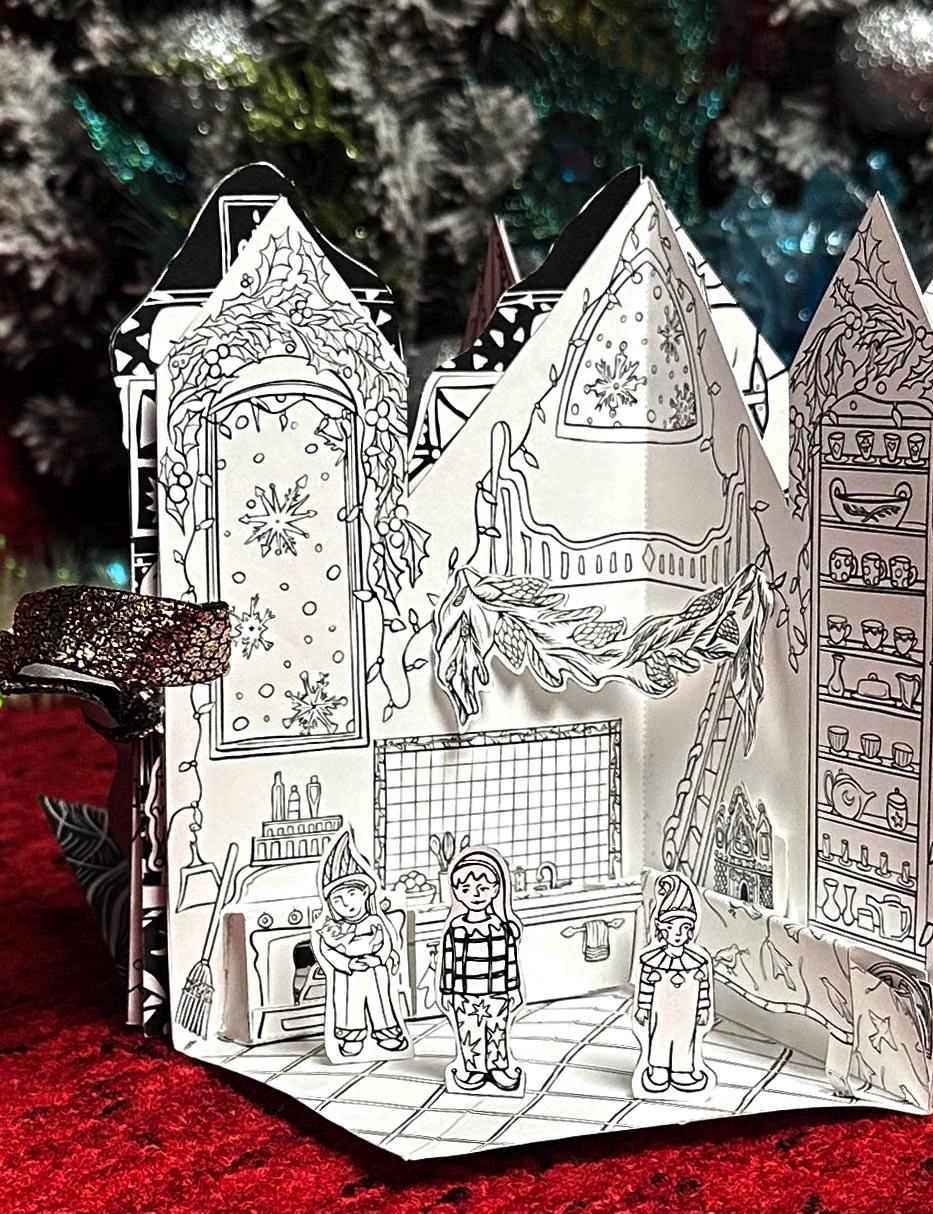 Elf House Craft Elf Paper Doll House Printable, Cut & Color Pop-up Book, Christmas ...