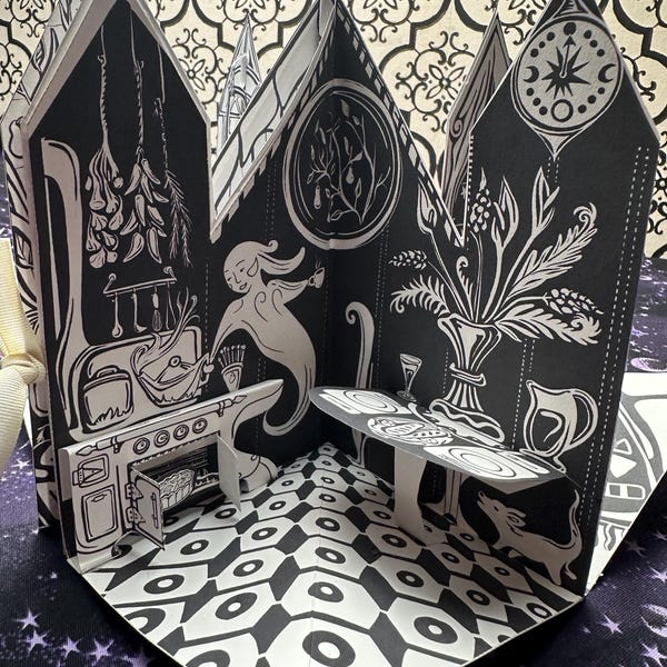 DIY Haunted Mansion Miniature I Pop-Up Book | Black and White Papercraft Dollhouse | Easy Cut & Glue Project | Halloween Miniature Decor PDF