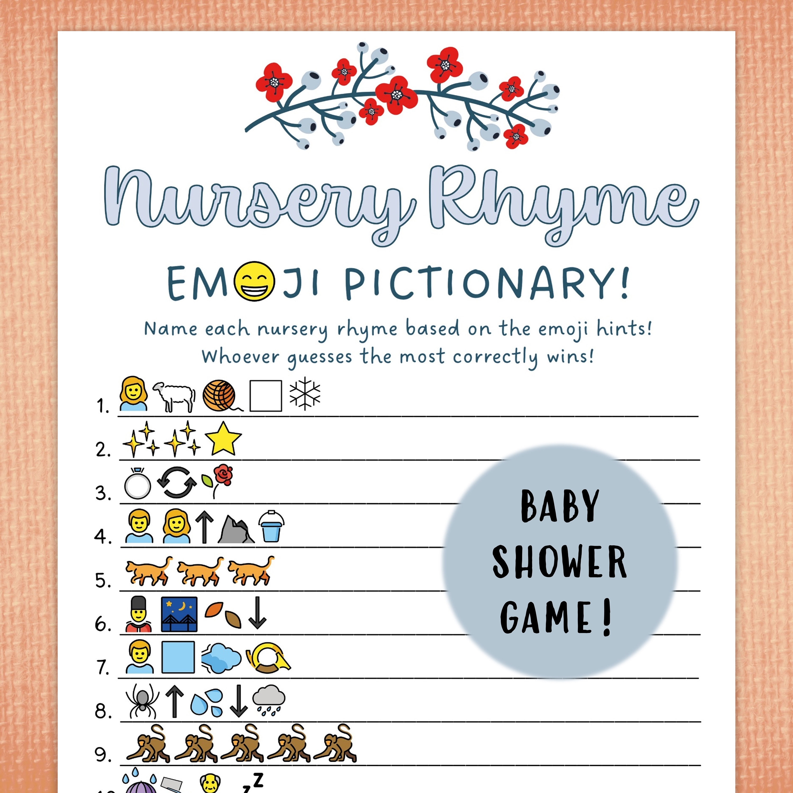 Nursery Rhyme emoji Pictionary Baby Shower Game Etsy