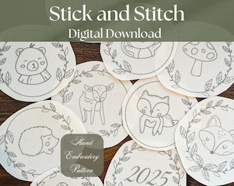 Patrón de bordado a mano para descarga digital de criaturas del bosque (Stick and Stitch)