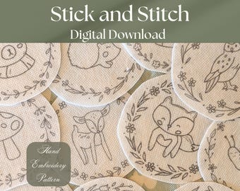 Criaturas del bosque en un borde de corona floral. Descarga digital: diseños de bordado de primavera para aro.