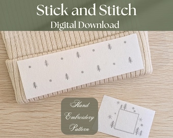 Patrón de pino bordado a mano para gorros: Descargas imprimibles con puntadas y pegamento