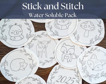 Patrón de bordado a mano de criaturas del bosque: juego de 11 patrones de arte en bastidor solubles en agua.