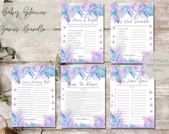 Mermaid Tail, Mermaid Theme Baby Shower Games, Mermaid Ocean Baby Shower, Baby Shower Bingo, Wishes For Baby Game, Mermaid Bingo Baby Shower