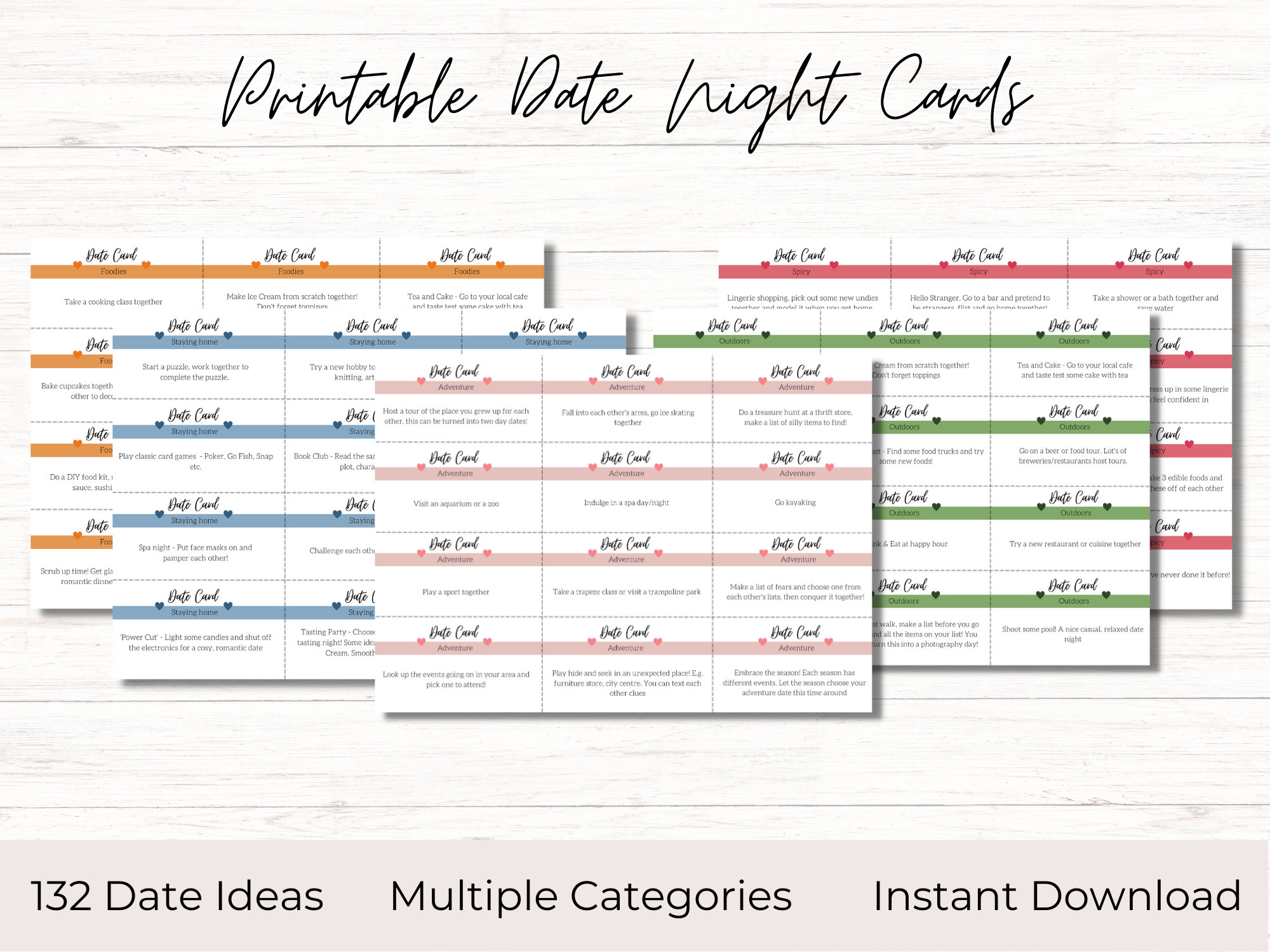 Date Night Idea Cards | Printable Date Night Ideas | Couples Gift | Date Night Idea Jar | Anniversary Gift | 132 Date Night Ideas | Dating