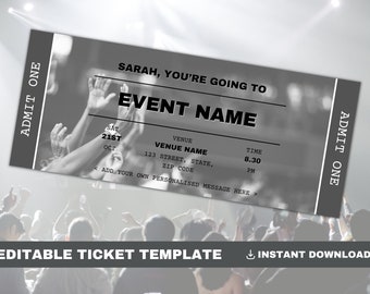Event Ticket Template, Surprise Event Ticket Template, Editable DIY Ticket, Editable Event Ticket, Theatre Show, Concert Ticket, Gift
