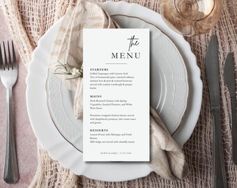 Modern Wedding Menu Template, Editable Wedding Menu, Printable Menu Card, Minimal Wedding Template, Editable Menu Card Printable, Menu Card