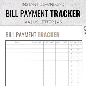 Bill Payment Tracker, Monthly Bill Payment Tracker, Bill Payment Tracker Printable, Bill Payment Log, Expense Tracker, Bill Planner, Monthly