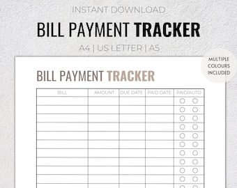 Bill Payment Tracker, Monthly Bill Payment Tracker, Bill Payment Tracker Printable, Bill Payment Log, Expense Tracker, Bill Planner, Monthly