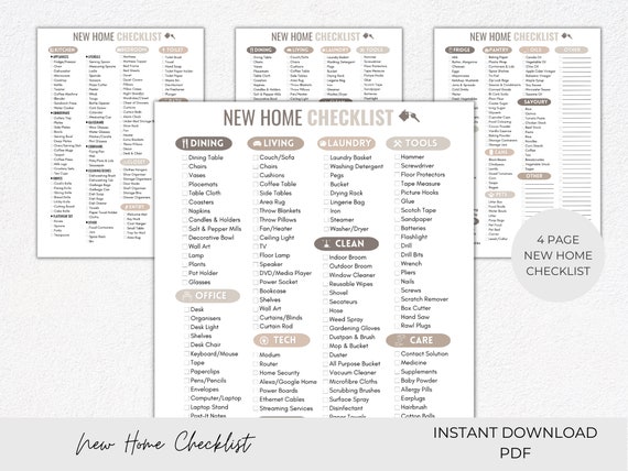 New Home Checklist, New Home Essentials List, First Home Checklist, First Apartment Checklist, Moving Checklist, Checklist Printable