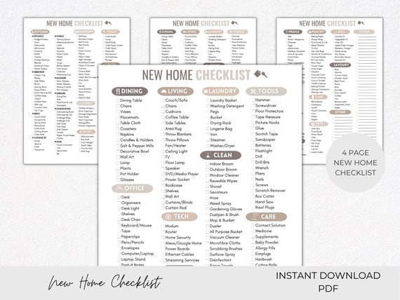 New Home Checklist, New Home Essentials List, First Home Checklist