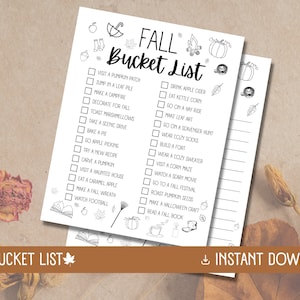 Fall Bucket List Printable, Autumn Bucket List, Autumn Activities Checklist, Fall To Do List, Editable Fall Bucket List, Custom Bucket List