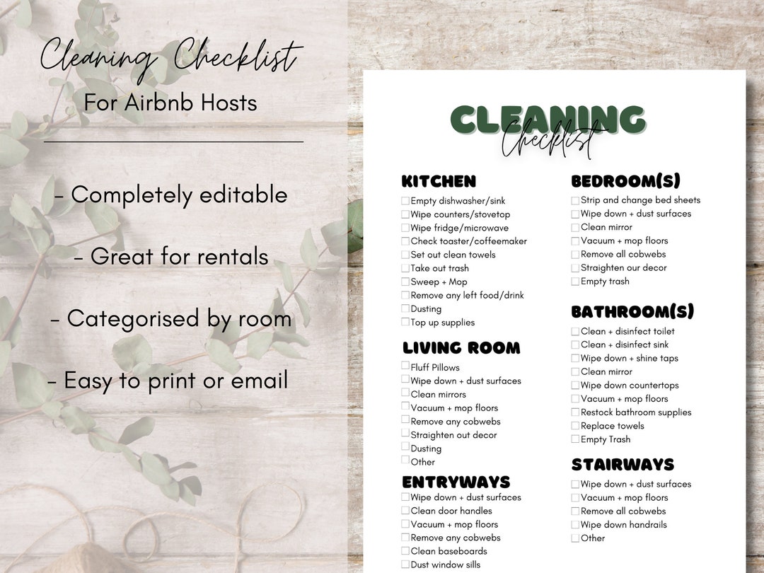 Airbnb Cleaning Checklist Housekeeping Planner Cleaning Etsy