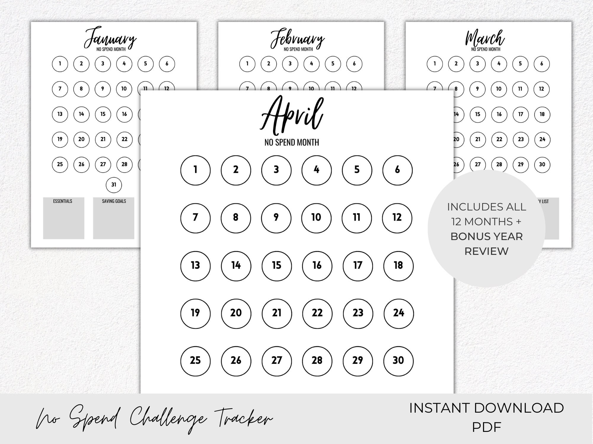 No Spend Challenge, No Spend Calendar Tracker, No Spend Month, No Spend