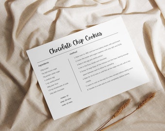Editable Minimal Recipe Card Printable, Recipe Card Template, Personalized Recipe Card Prints, Printable Recipe Cards, Modern Recipe Card