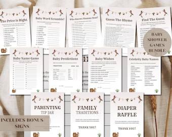 Western Cowboy Baby Shower Games Bundle, Western Baby Shower Games, Baby&#39;s First Rodeo, Baby Shower Game Activities, Rustic Baby Shower