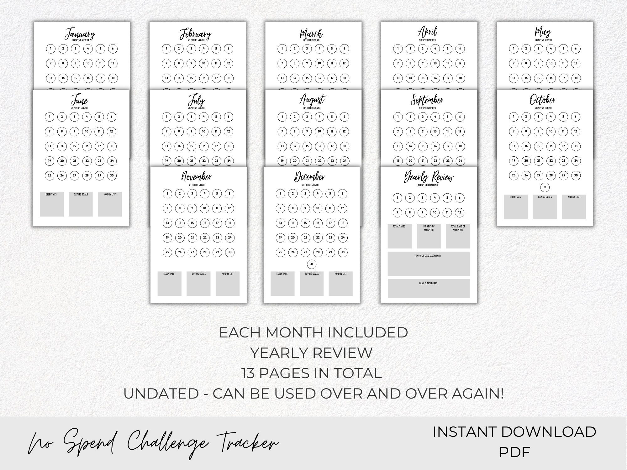 No Spend Challenge, No Spend Calendar Tracker, No Spend Month, No Spend ...