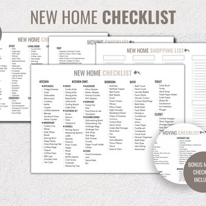 New Home Checklist, New Home Essentials List, First Home Checklist, First Apartment Checklist, Moving Checklist, Checklist Printable