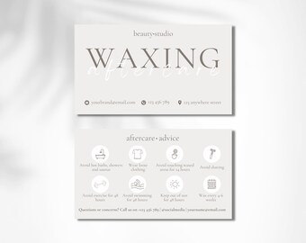 Wax Aftercare, Brow Wax, Hair Wax Care Card, Waxing Aftercare Card, Hair Removal Aftercare Instructions, Wax Care Card, Aftercare Card