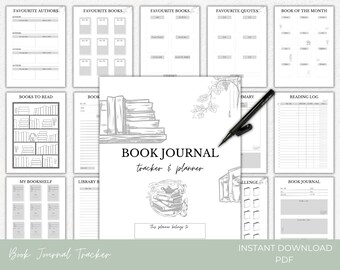 Book Journal Planner, Printable Reading Planner, Reading Tracker, Reading Log, Printable Bookshelf, Book Review, Book Log Printable