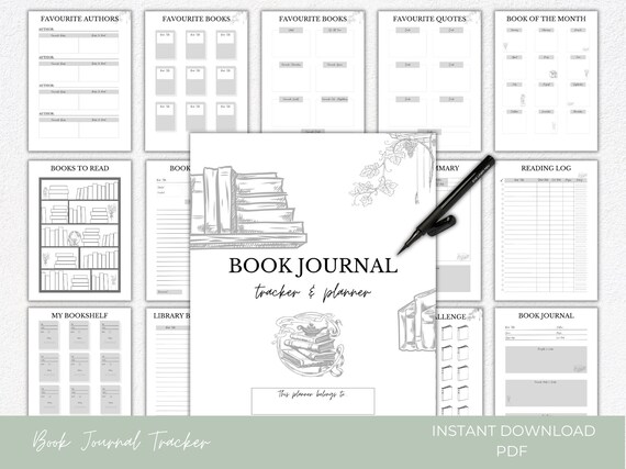 Book Journal Planner, Printable Reading Planner, Reading Tracker, Reading Log, Printable Bookshelf, Book Review, Book Log Printable