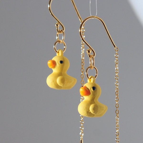 Boucles d'oreilles canard de bain avec fil d'or 18 carats sur base d'argent 925 - Boucles d'oreilles jouets