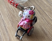 Maiko Hello Kitty on rickshaw in Kyoto netsuke charm strap, key ring, key chain, key holder, key charm, mini hello kitty