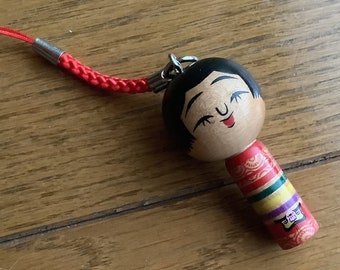 Kokeshi wood doll wallet, bag charm, key chain