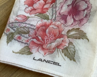 Vintage LANCEL handkerchief, Floral Handkerchief, Women Handkerchief, Ladies Handkerchief