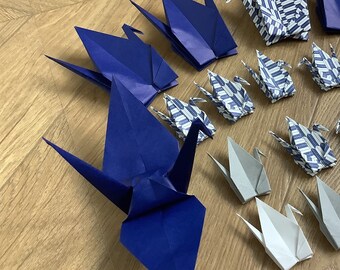 19 pcs Origami Crane Decor, Loose Finished Origami Ornaments - Dark Blue Mixed