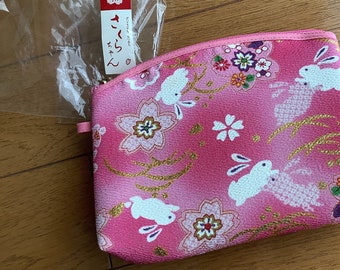 Hase japanischer Stoff rosa Kosmetiktasche, Täschchen, Vintage neu
