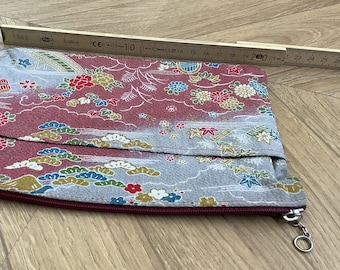 Trousse à maquillage japonaise vintage en textile avec fermeture éclair, pochette