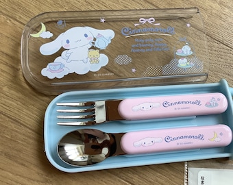 Cucchiaio e forchetta Cinnamoroll in scatola, posate per il pranzo, Sanrio
