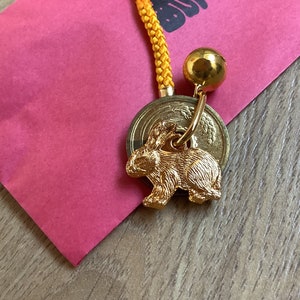 Amuleto de la suerte, moneda japonesa de 5 yenes y llavero del año del conejo, llavero con moneda de 5 yenes