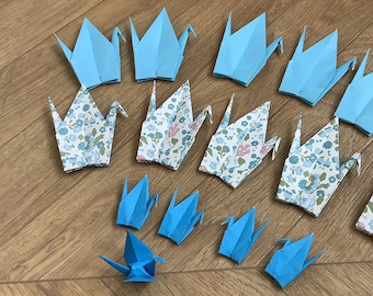 15 Stück Origami-Kranich-Dekor, lose selbstgemachte fertige Origami-Ornamente – Blau gemischt
