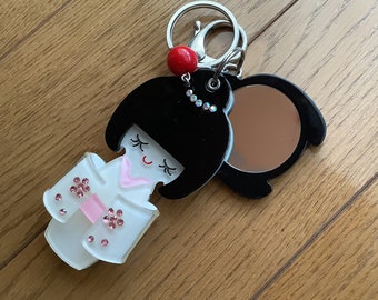 Kokeshi Spiegel Schlüsselanhänger, Taschenspiegel, Handtaschenspiegel