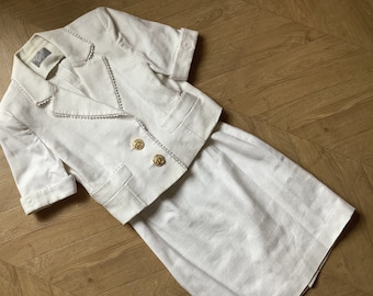 80er Jahre Vintage Japanischer Weißer Baumwollrock, Kurzarmjacke