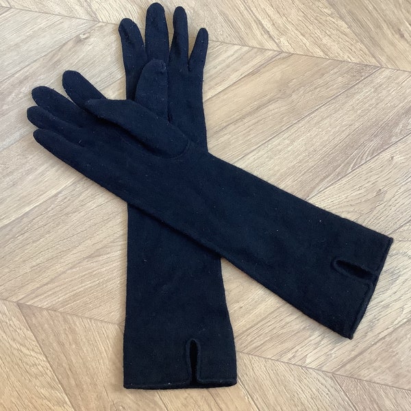 gants longs vintage en laine noire pour femme, gants d'opéra, taille M