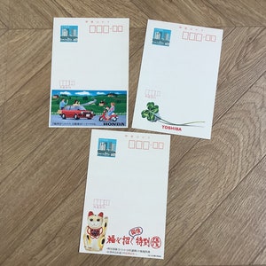 NOUVELLES cartes postales vintage japonaises avec impression publicitaire et timbres-poste, lot de 3